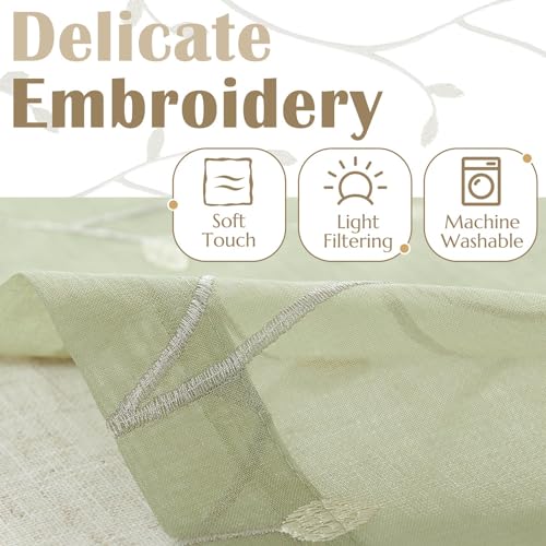 jinchan Linen Kitchen Valance Sheer Leaf Embroidered 18 Inch 1 Panel Green - color: Leaf | Beige on Green