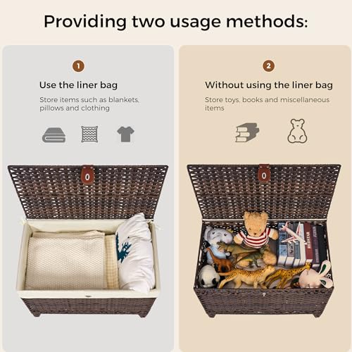 Wicker Storage Basket with Lid, 105L Shelf Basket with Removable Liner Bag - color: Brown, size: 105L