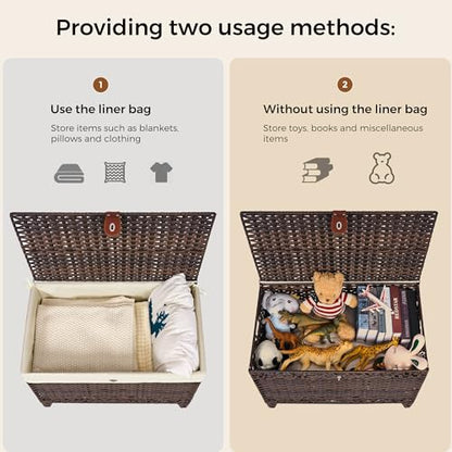Wicker Storage Basket with Lid, 105L Shelf Basket with Removable Liner Bag - color: Brown, size: 105L