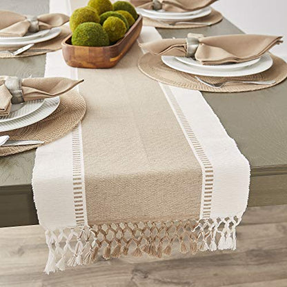 DII Dobby Stripe Table Runner, 13x72 Black & Cream Background - color: Stone Brown, size: 13x72"