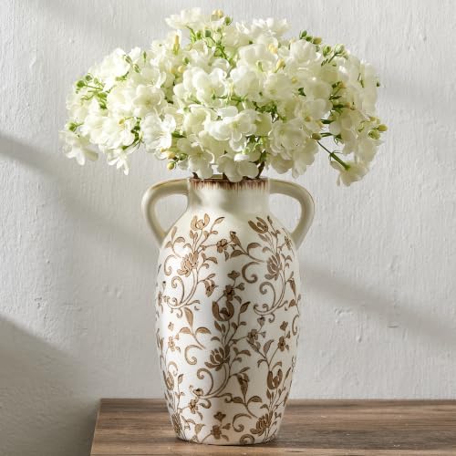 9.45 Inch Vintage Brown Chinoiserie Floral Vase, Antique Rustic Ceramic Vase for Home Decor, Living Room, Bookshelf, Office, Entryway, Garden, Chinoiserie Decor, Tuscan Decor - color: Brown Chinoiserie Floral- 9.45"