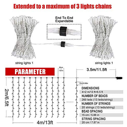 HEYFUNi Curtain Lights Plug in, 13FT x 6.5FT Window Icicle Lights, White - color: White, size: 13ft*6.5ft