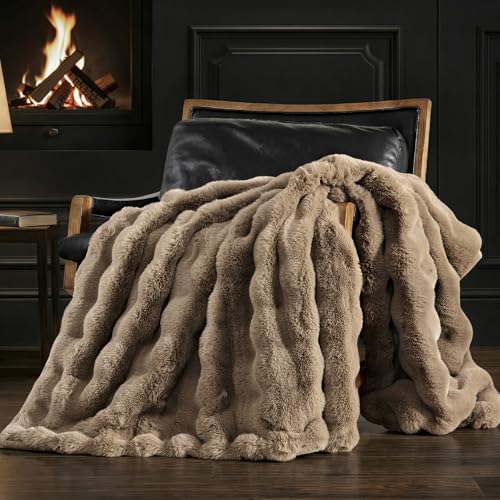 EverGrace Faux Rabbit Fur Bubble Throw Blanket, 50"x60", Greige - color: Greige, size: 50"x60"