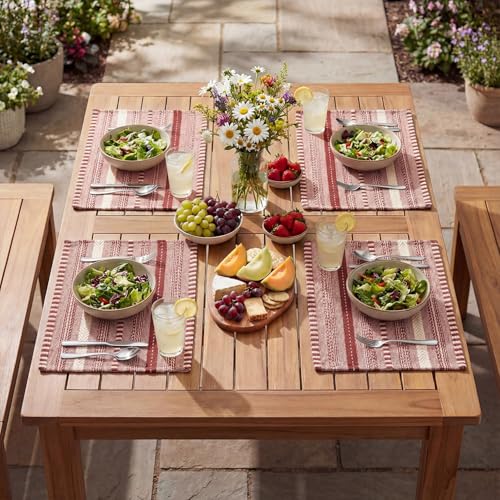 Artoid Mode Red Woven Braided Stripe Placemats Set of 6-12x18 Inch - color: Red, size: 12" x 18", 6 Pcs