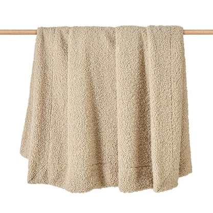 HiEnd Accents Teddy Cream 50x60 inch Boucle Throw Blanket - color: Cream, size: 50" x 60"