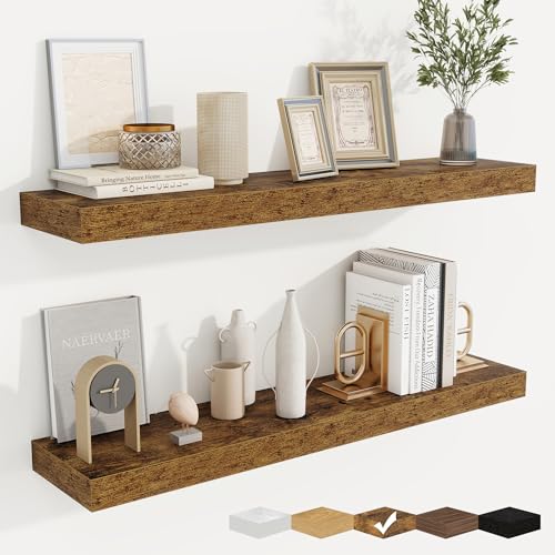 Floating Shelves for Wall, Wall Mounted Wood Shelves, Brown, Set of 2, 36in - color: Rustic Brown, size: 36"W x 6.5"D , 2 Pack