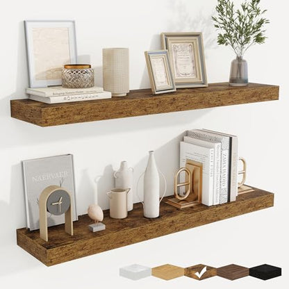 Floating Shelves for Wall, Wall Mounted Wood Shelves, Brown, Set of 2, 36in - color: Rustic Brown, size: 36"W x 6.5"D , 2 Pack