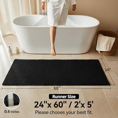 Triohero Black Waffle Runner Rug Bathroom, Long Boho Bath Mat, 24x60 - color: Black, size: 2' X 5' (Runner)