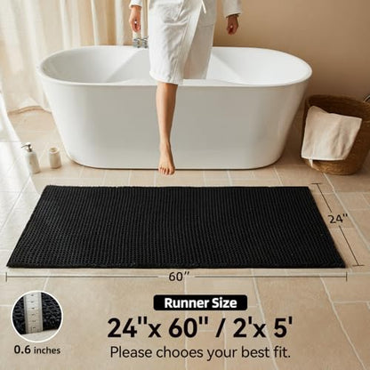 Triohero Black Waffle Runner Rug Bathroom, Long Boho Bath Mat, 24x60 - color: Black, size: 2' X 5' (Runner)