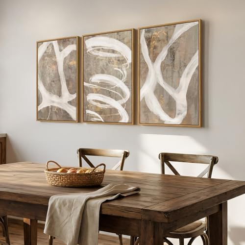 Large Framed Neutral Beige Abstract Wall Art for Living Room, 3 Piece 24x36 - color: Neutral Taupe, size: 24" W x 36" H x 3pcs