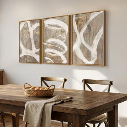 Large Framed Neutral Beige Abstract Wall Art for Living Room, 3 Piece 24x36 - color: Neutral Taupe, size: 24" W x 36" H x 3pcs