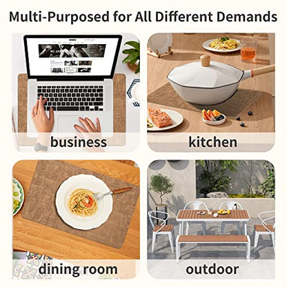 Maxpearl Faux Leather Placemats Set of 6, Easy to Clean, Brown - color: Light Brown