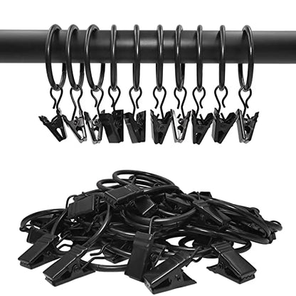 40 Pack Metal Curtain Rings with Clips, 1.26 in ID, Black - color: Black, size: 1.26" I D 40 Pack
