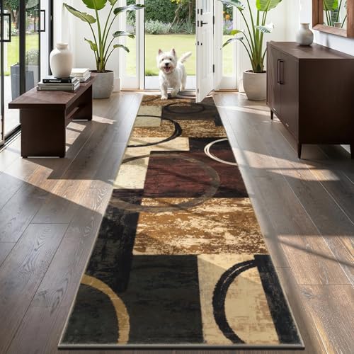 Yamaziot 2x8 Washable Modern Abstract Runner Rug Non-Slip for Hallways - color: Brown, size: 2x8ft