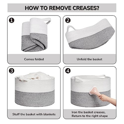 Goodpick Woven Blanket Basket Living Room, Toy Bin for Playroom, 85L - color: Light Grey, size: 21.7x21.7x13.8 Inch (Pack of 1)