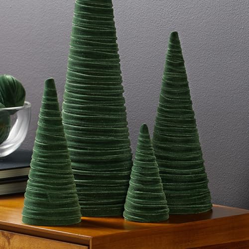 Your Heart's Content Velvet Trees Set of 4 Olive, Modern Mantle, Elegant Entryway, Green Valentine Tree Tabletop, Holiday Table Centerpiece, Cozy Gift for (Olive) - color: Olive