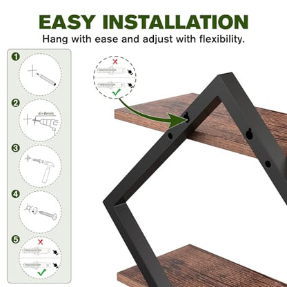 Set of 3 Floating Wall Shelves for Plants, Brown - color: Rustic Brown-3pack