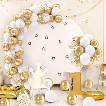 Patimate White and Gold Balloons Set 50 pcs 12 inch - color: White Gold