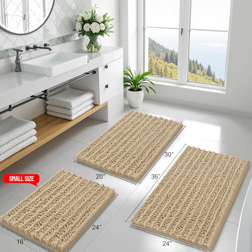Smiry Bathroom Rugs 47X24, Extra Soft Rubber Backing Chenille Bath Mats - color: Beige, size: 47'' X 24''