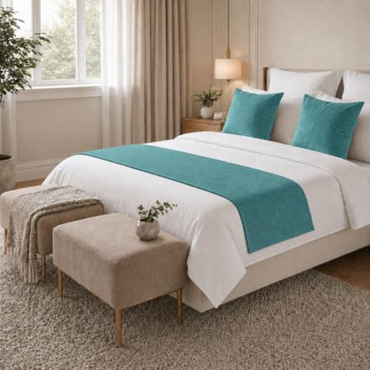 Solid Bed Runner Set,2 Pillow Covers,Teal,70.9x19.7in - color: Teal, size: Twin/Twin XL