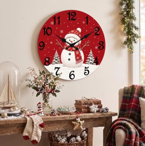 ArtSocket Round Wall Clock Silent Non-Ticking 12", Christmas Rustic - color: Rustic Christmas 01