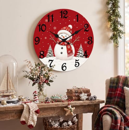 ArtSocket Round Wall Clock Silent Non-Ticking 12", Christmas Rustic - color: Rustic Christmas 01