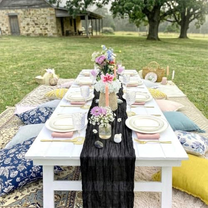 10 Pack Black Cheesecloth Table Runner 17 x 108 Inch - color: Black, size: 10Pcs - 9 Ft