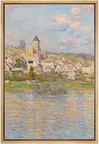 wall26 Framed Canvas Print Wall Art V?theuil Seaside Landscape Claude Monet Classical Illustrations Fine Art Decorative Vintage Watercolors Zen for Living Room, Bedroom, Office - 24"x36" Natural - color: B90-2206-ma01193, size: 36"L x 24"W
