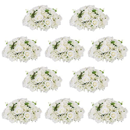 NUPTIO White Flower Balls for Table Centerpieces, 10 Pcs Large Fake Roses - color: White, size: 15.7" Diam - 10 PCS