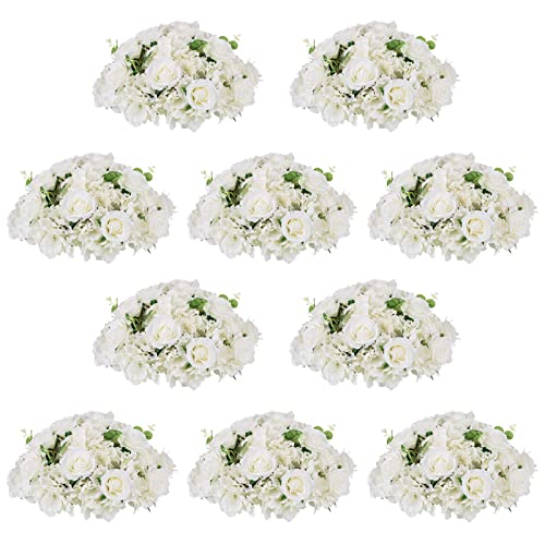 NUPTIO White Flower Balls for Table Centerpieces, 10 Pcs Large Fake Roses - color: White, size: 15.7" Diam - 10 PCS