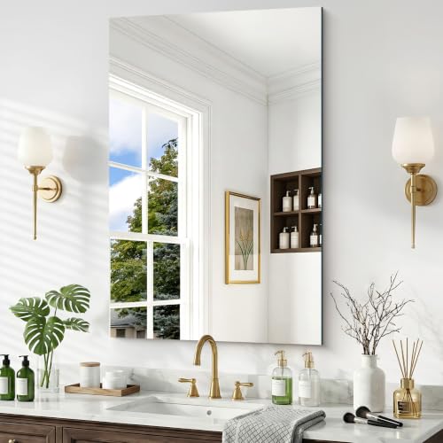 24x36 Inch Frameless Mirror, Rectangle Bathroom Mirror for Over Sink - color: Frameless, size: 36"L x 24"W