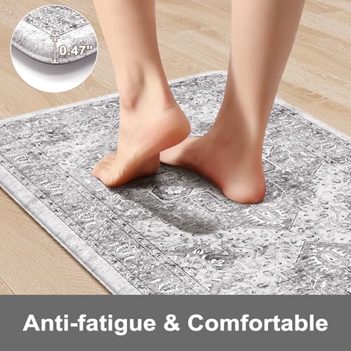 KIMODE Anti Fatigue Kitchen Mats, 2 PCS Cushioned Kitchen Rugs and Mats - color: Grey/Multi, size: 47"L x 17.3"W x 0.47"Th + 29"L x 17.3"W x 0.47"Th