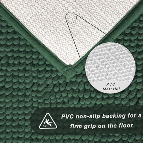 Chenille Bath Rug Runner, Ultra Soft Absorbent Bathroom Mat, Non-Slip PVC Backing, Machine Washable, 47x24, Dark Green - color: Dark Green, size: 2' x 3'11" (47"x24")
