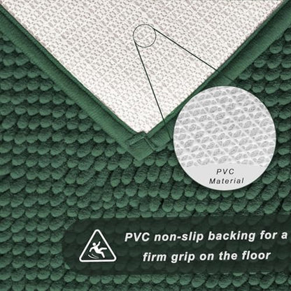 Chenille Bath Rug Runner, Ultra Soft Absorbent Bathroom Mat, Non-Slip PVC Backing, Machine Washable, 47x24, Dark Green - color: Dark Green, size: 2' x 3'11" (47"x24")