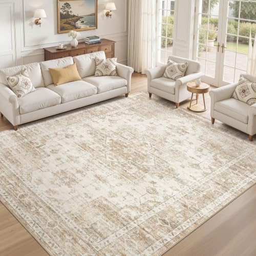10x12 Area Rug: Washable Neutral Large Beige Rugs for Living Room - color: Beige, size: 10' x 12' (Rectangular)