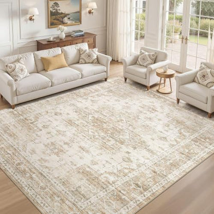10x12 Area Rug: Washable Neutral Large Beige Rugs for Living Room - color: Beige, size: 10' x 12' (Rectangular)