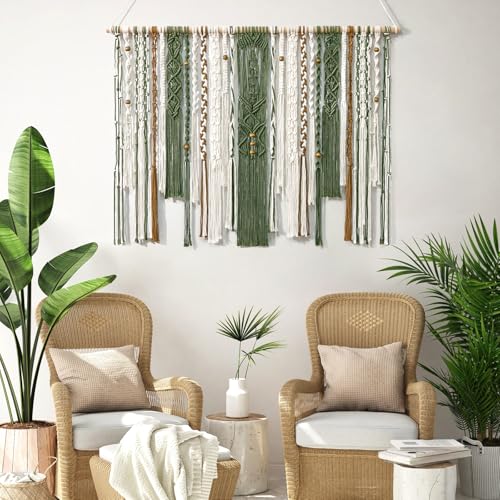 MEIVINES Macrame Wall Hanging Large Boho Tapestry Macrame Wall Art Decor - color: Dark Green