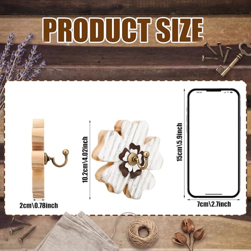 AceOrbit 2 Pcs Farmhouse Boho Flower Coat Hooks Distressed Wooden Wall Hook
