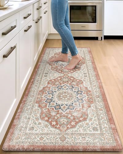 DEXI Kitchen Floor Mats Cushioned Anti Fatigue Runner Rug, 24x59 Orange - color: Orange/White, size: 59"L x 24"W x 0.4"Th
