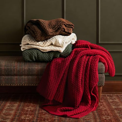 EVERGRACEHOME Chunky Chenille Knit Throw Blanket, 90 x 90, Classic Red - color: Classic Red, size: 90" X 90"