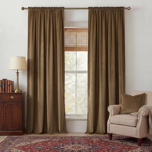 NICETOWN Brown Velvet Blackout Curtains for Bedroom, W52 x L96, 2 Panels - color: Brown, size: 52"W x 96"L (Pack of 2)