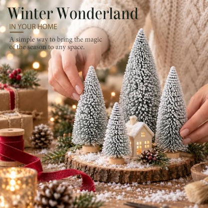 6 Pack Snow Flocked Christmas Trees, Mini Tabletop Christmas Tree Decor - color: Snow Flocked