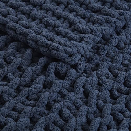 Madison Park Chenille Chunky Knit Throw Blanket, 50 x 60, Navy Blue - color: Navy Blue