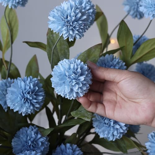 6 Pcs 27"Artificial Pompon Mum Silk Flower Stems for Vase (Dusty Blue) - color: Dusty Blue