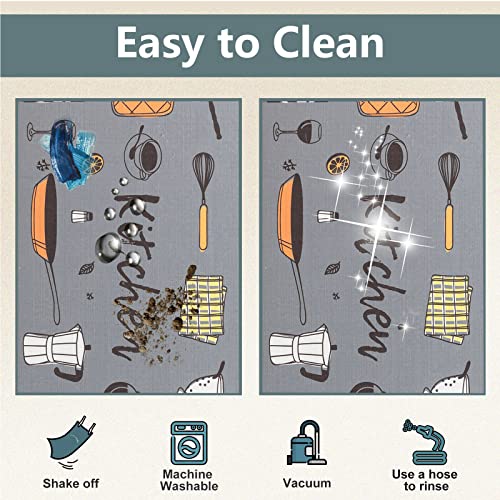 Carvapet 2 Piece Doormat Runner Set Grey Washable Microfiber Mats - color: Grey
