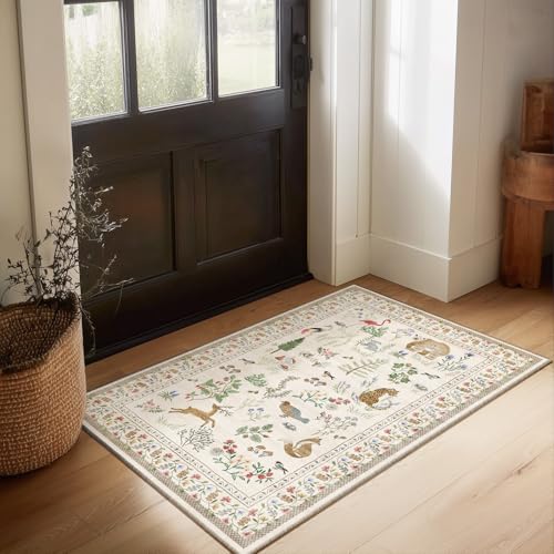 Machine Washable Throw Rugs for Entryway: Door Mat Indoor Entrance 2x3 Rug Small Area Rug Non-Slip Low Pile Kitchen Rugs for Entrance Front Door Indoor Entry Bedside Living Room - color: Animal-light Beige, size: 2' x 3' (Rectangular)