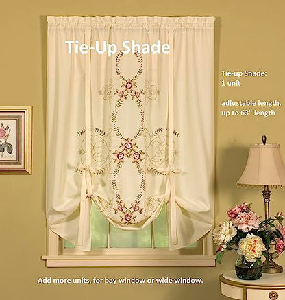 Today's Curtain Verona Reverse Embroidery Tie-Up Shade, 63", Ecru/Rose, 50" W X 63" L - color: Ecru/Rose, size: 50"W x 63"L (Pack of 1)