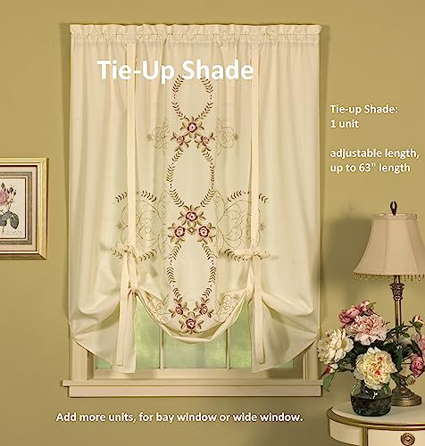 Today's Curtain Verona Reverse Embroidery Tie-Up Shade, 63", Ecru/Rose, 50" W X 63" L - color: Ecru/Rose, size: 50"W x 63"L (Pack of 1)