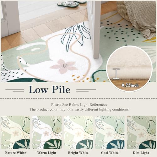 Lahome Green Runner Rugs for Hallway 2x10, Extra Long Washable Non-Slip Kitchen Rug Lightweight Stair Carpet Runner, Boho Botanical Print Soft Entrance Bath Laundry Living Room 2' x 10' - color: Green, size: 2' x 10' Runner