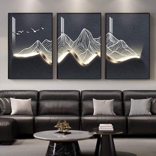 Large Framed Modern Mountain Wall Art for Living Room, 3 Piece 24x36 In - color: Luminous Peaks, size: 24" W x 36" H x 3 pieces